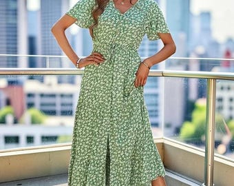 urban outfitters green floral maxi dress Button-down Asymmetrical Burnt Orange Floral, sub2:dae44c2fcc78c58cb9ec82b6c7f15ce8