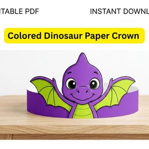 Dinosaur Paper Crown Template | Paper crown printable | dino party hats | dinosaur paper crafts | dinosaur coloring page | Digital download
