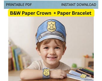 Modèle de voiture de police en papier à fabriquer, couronne à imprimer pour enfants, couronne en papier, coloriages, chapeau de fête d'anniversaire, activités préscolaires | PDF, PNG