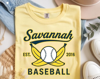 Savannah Baseball Established 2016 Shirt, Yellow Banana Sports Graphic Tee, Retro Game Day Baseball Fan T-Shirt