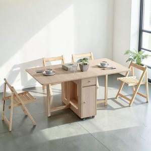 Hopfällbart matbordsset Platsbesparande Klaffbord på hjul Litet köksbord med stolar