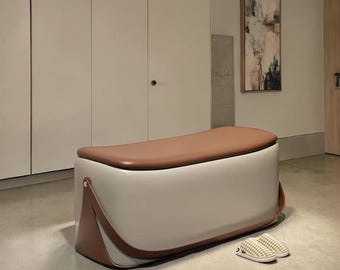 Banco otomano de lujo con almacenamiento oculto, asiento de cuero, ideal para recibidor, dormitorio o como banco al pie de la cama. Disponible en 3 tamaños.