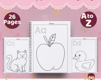ABC Coloring Book for Kids | 26 Printable Alphabet Letters A-Z | Preschool Curriculum Activity | Kids Handwriting Practice PDF