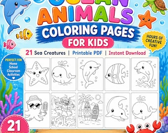 Ocean Animals Coloring Pages for Kids | 21 Sea Creatures Coloring Sheets | Under the Sea Printable PDF | Toddler Preschool Instant Download