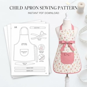 Child Apron Sewing Pattern PDF, Kids Apron Pattern, Girls Apron Sewing Pattern, Printable A4 Pattern, Instant PDF Download,  Apron Pattern