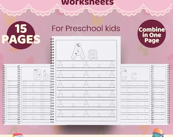 Letter Tracing Worksheets, A to Z Alphabet Practice Pages, Preschool Handwriting Workbook, Toddler Learning Folder, Digital Download