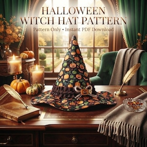 Witch Hat Pattern, Fabric Witch Hat Sewing Pattern PDF, Halloween Decor Sewing Tutorial, DIY Fall Hat Pattern, Printable Sewing Guide