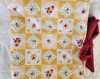 Golden Yellow Patchwork Squares with Strawberries Quilted Bible Case or Book Cover