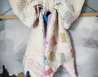 Quilted Handmade Bow - Stitched from a Vintage Wedding Ring Quilt