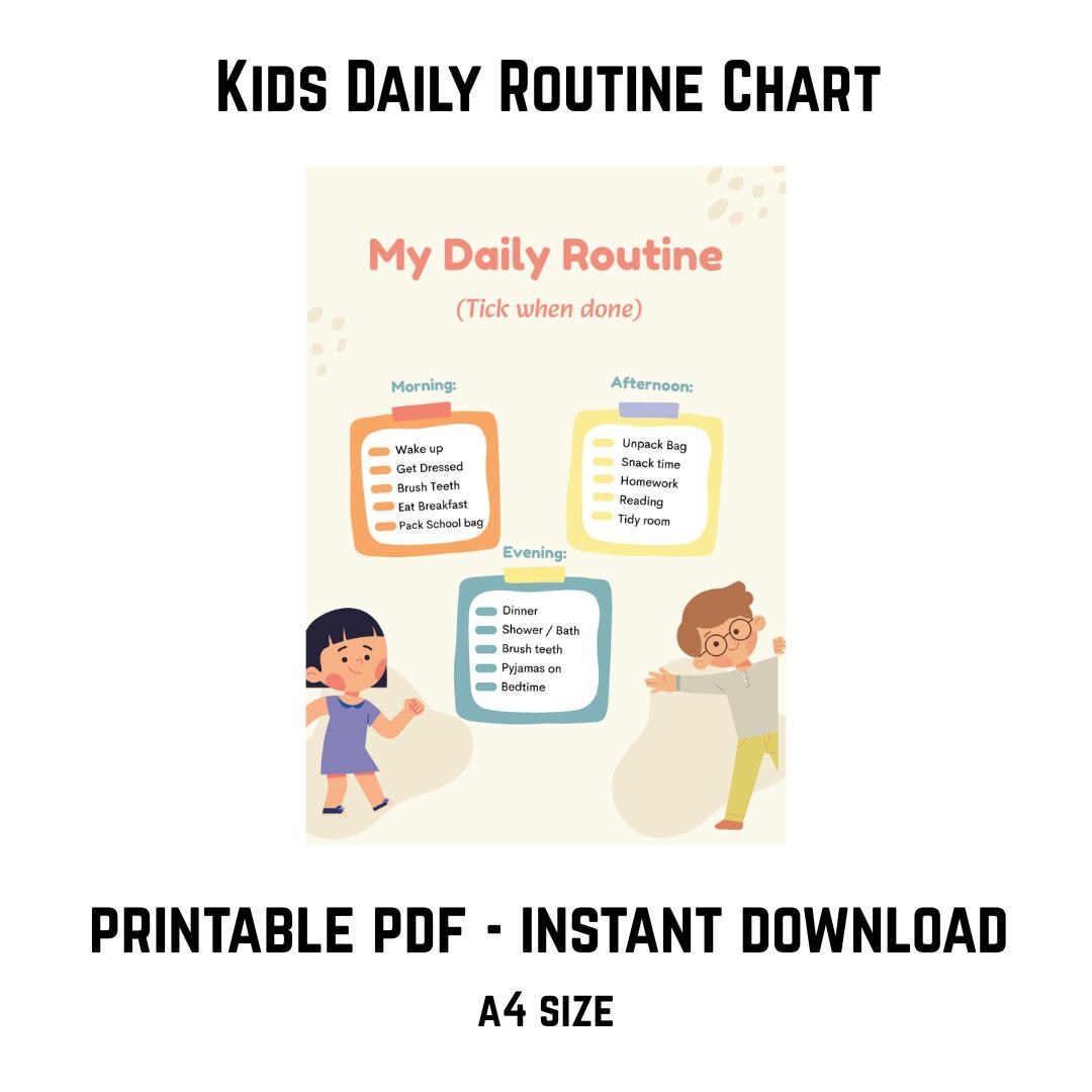 Kids Daily Routine Chart Printable | Morning Evening Schedule | Chore ...