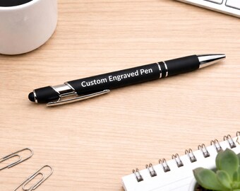Bolígrafo de metal grabado con punta de lápiz táctil, agarre de goma, tinta negra, compatible con la mayoría de los dispositivos - Lea la descripción