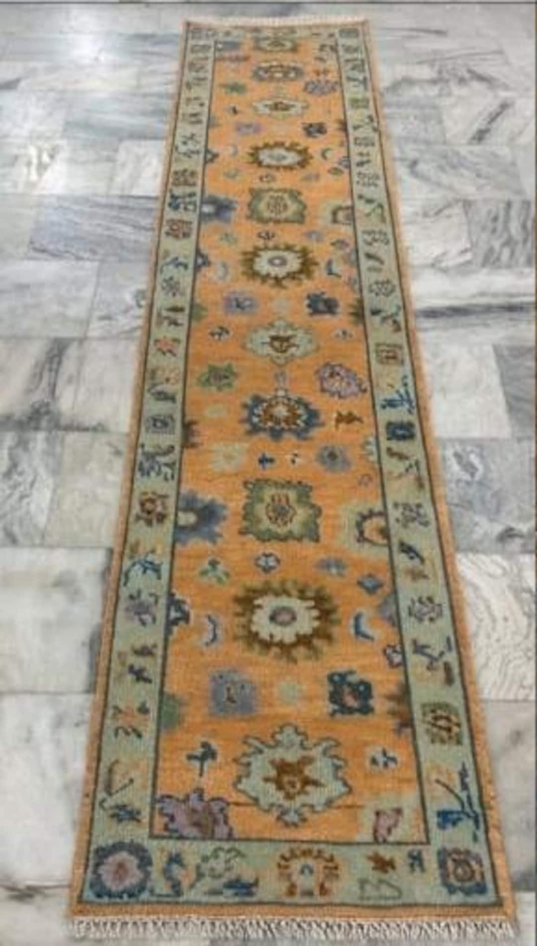 Orange Oushak Runner Rug, Hand Knotted Wool Hallway Runner, Traditional ...