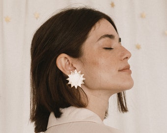 Large statement modern earrings gold. Star gold earrings. Large lightweight earrings. Sun earrings. Stardust earrings. Celestial jewelry
