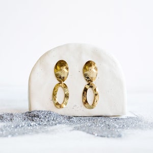 Big gold statement earrings lightweight. Geometric earrings. Hammered gold earrings. Long minimalist earrings 18kt. Modern earrings image 1
