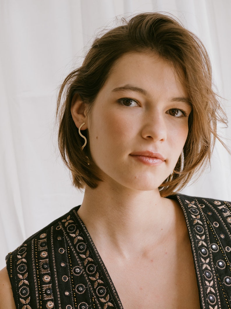 Snake Dangle Earrings | Aesthetic Jewelry | Serpent Earrings | Statement Jewelry | Long Wavy Earrings | Bold Gold Earrings
