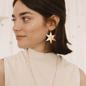 Large Star dangle earrings gold. Star gold earrings. Statement earrings. Large lightweight earrings. Celestial jewelry image 5