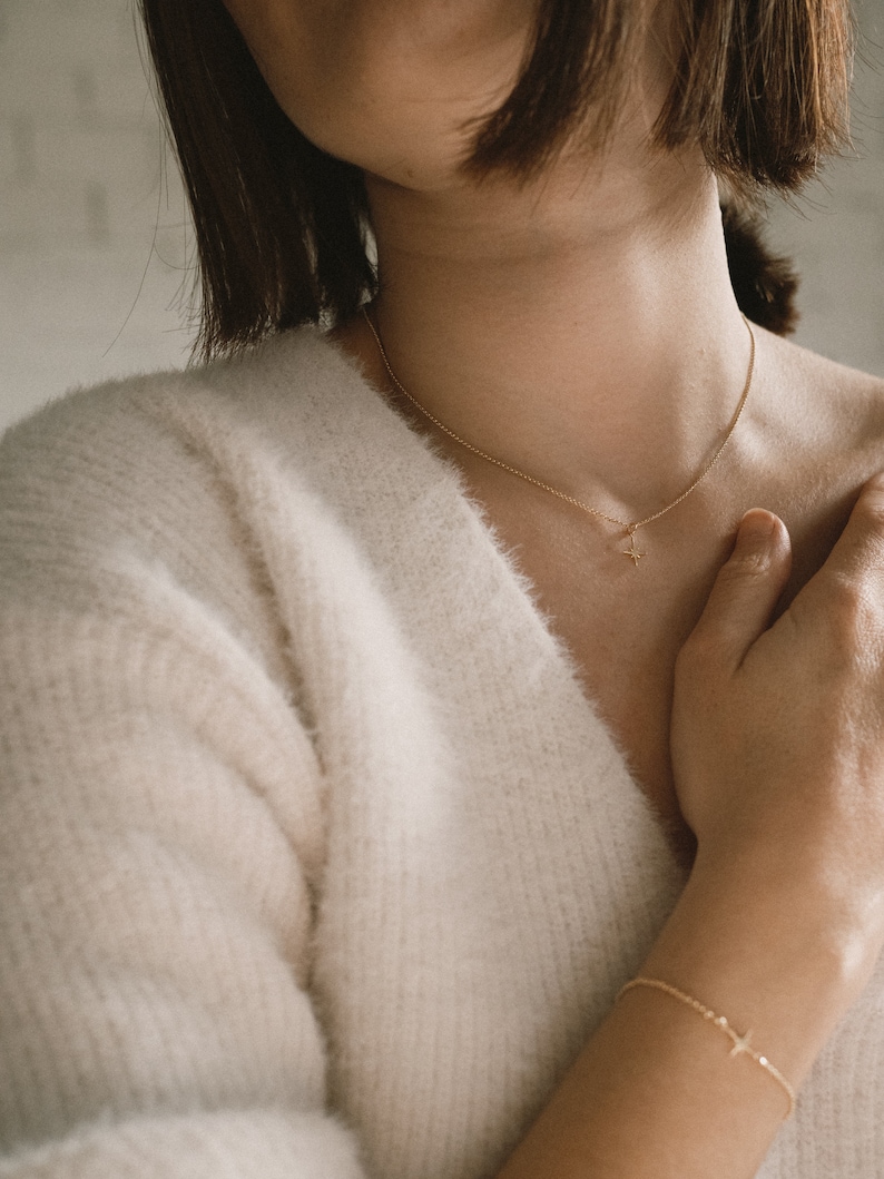 Starburst dainty necklace tiny star. North star necklace. Miscarriage memorial necklace. Celestial jewelry. Star choker