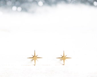 Starburst earrings studs. Star earrings 18kt Gold Filled or 925 Sterling silver studs. North Star earrings Celestial jewelry