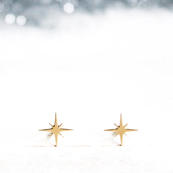 Starburst earrings studs. Star earrings 18kt Gold Filled or 925 Sterling silver studs. North Star earrings Celestial jewelry