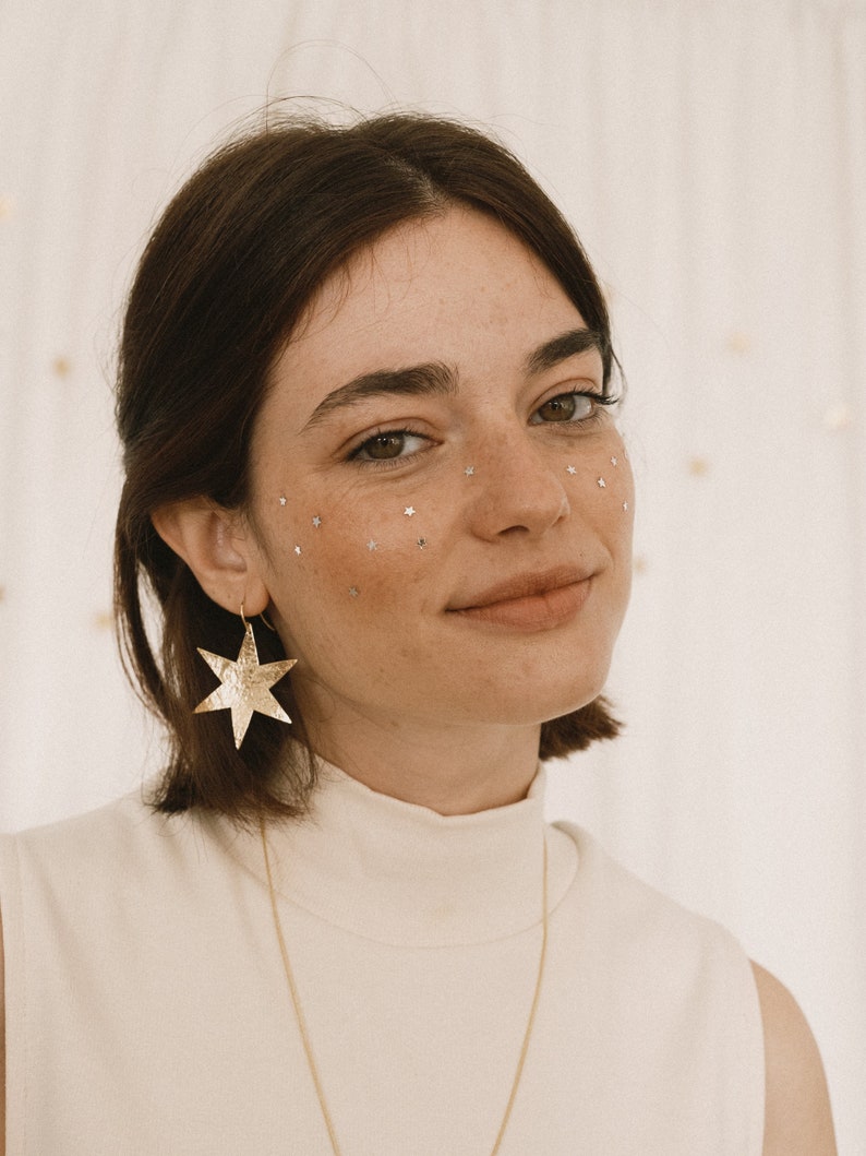 Large Star dangle earrings gold. Star gold earrings. Statement earrings. Large lightweight earrings. Celestial jewelry image 2