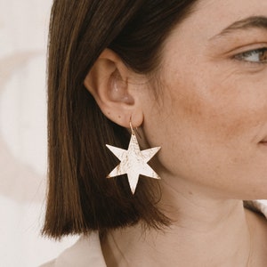 Large Star dangle earrings gold. Star gold earrings. Statement earrings. Large lightweight earrings. Celestial jewelry image 3