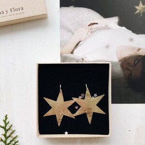 Large Star dangle earrings gold. Star gold earrings. Statement earrings. Large lightweight earrings. Celestial jewelry image 9