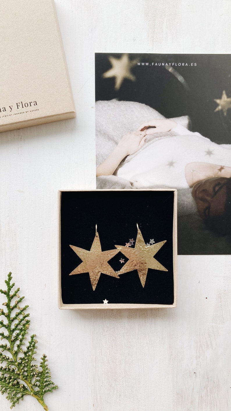 Large Star dangle earrings gold. Star gold earrings. Statement earrings. Large lightweight earrings. Celestial jewelry image 9