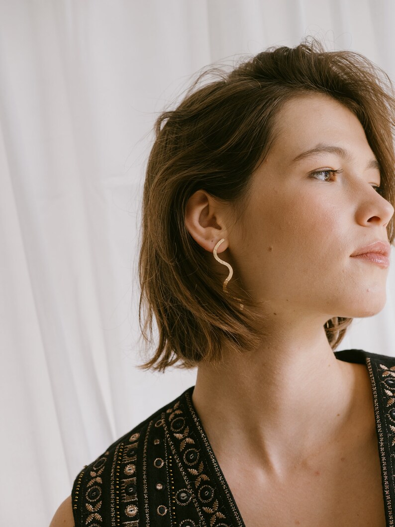 Snake Dangle Earrings | Aesthetic Jewelry | Serpent Earrings | Statement Jewelry | Long Wavy Earrings | Bold Gold Earrings