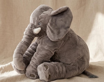 Gray Elephant Plush Toy, Soft Stuffed Animal, Cute Elephant Plushie, Large Cuddle Toy, Kids Gift, Nursery Decor, Cozy Safari Companion