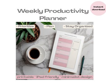 Weekly Productivity Planner Printable | Minimalist Weekly Planner | Top 3 Priorities | iPad Planner | Weekly To Do & Notes | Time Management