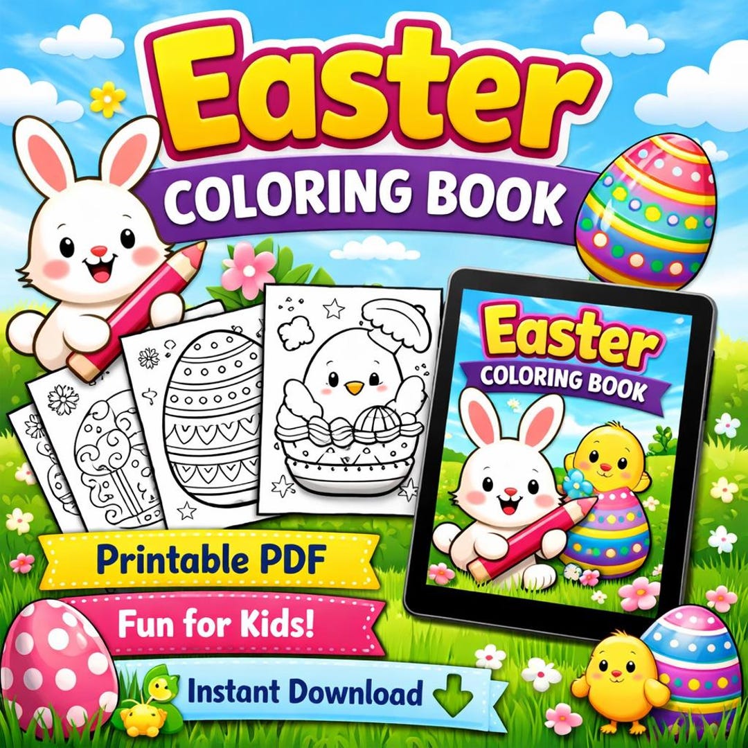 Easter Coloring Book for Kids | Printable PDF Activity Pages (instant ...