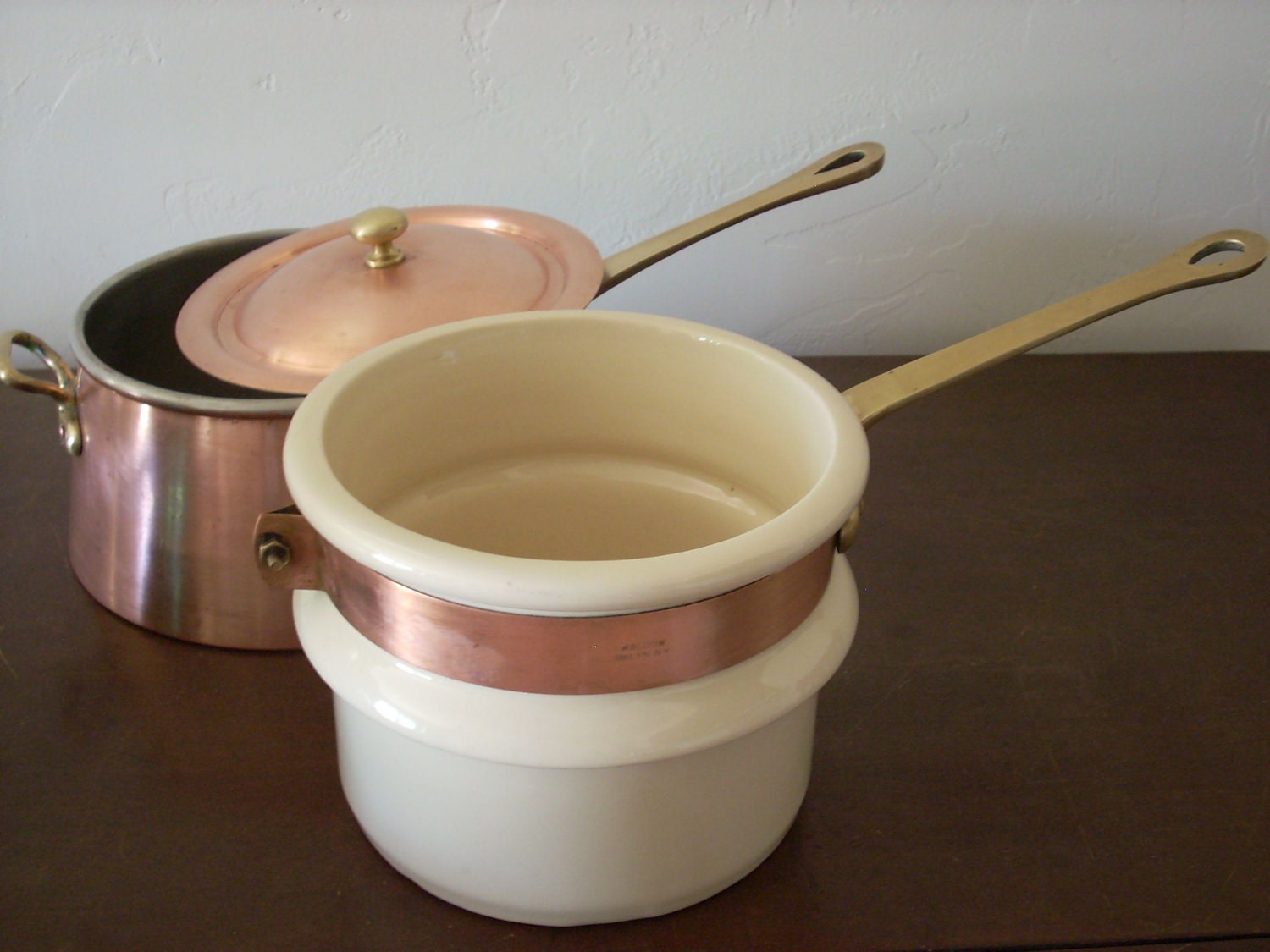 Copper and Ceramic Double Boiler Waldow NY Etsy