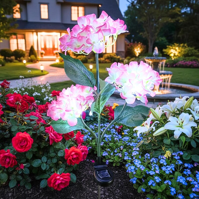 Solar Hydrangea Garden Lights, Waterproof LED Flower Stake Lights ...