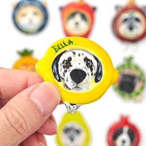 Imán de nevera personalizado pintado a mano, imán de nevera personalizado con retrato de mascota y fruta,