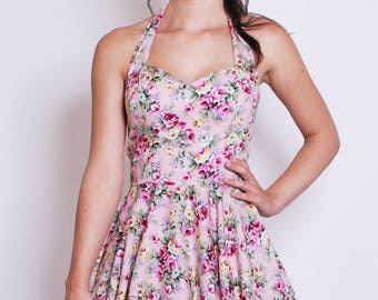 Pink floral rockabilly dress