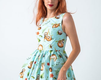 Sloth print dress-50s pin up rockabilly