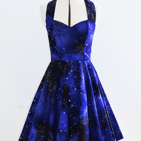 Galaxy space dress- Women's space print halterneck  50s style