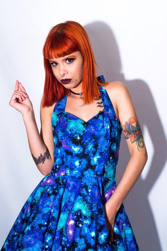 Galaxy Space Dress Blue Purple And Green Prom Festival Etsy