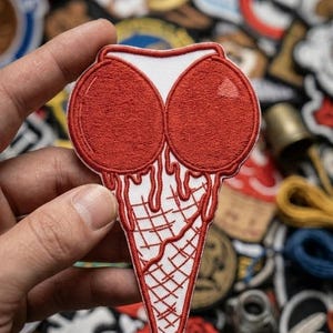 Melting Tear Ice Cream Patch, Drip Heart Waffle Cone Iron-On, Unique Food Lover Gift