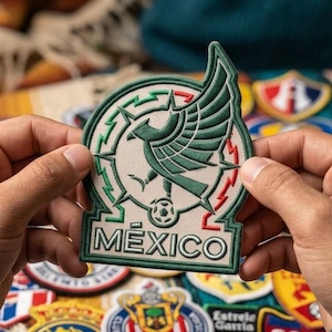Mexico National Soccer Team Embroidered Patch, Aztec Eagle Football Badge (Iron-On)