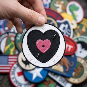 Heart Vinyl Record Patch, Retro Music Lover Gift, Embroidered Heart Disk Iron-On