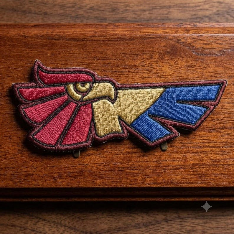 Stylized Eagle Embroidered Patch, Geometric Bird Iron On Patch, Abstract Colorful Wing Badge image 2