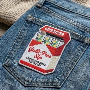 Funny Pantry Pack Iron On Patch, Soda Can Drink Parody Embroidered Badge