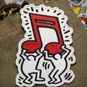 Music Note Pop Art Patch, Dancing Figures Embroidered Badge