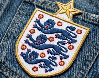 England Three Lions Embroidered Iron-On Patch, Soccer Shield Crest Badge