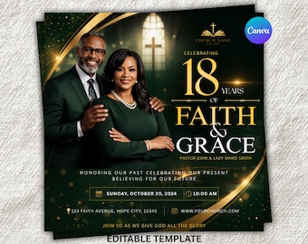 Church Anniversary Flyer Template | 18 Years Faith & Grace Celebration (Canva)