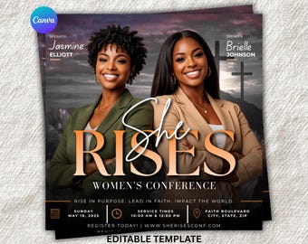 She Rises Women's Conference Flyer Template | Christian Event Canva Poster (Digital Download)