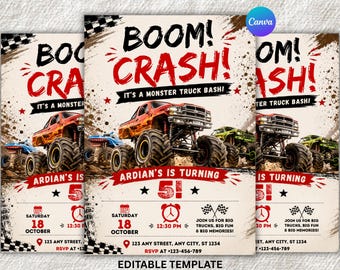Monster Truck Birthday Invitation Canva Template | Boys Party Poster (Digital Download)