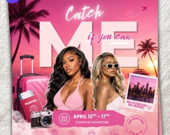 Girls Trip Flyer Canva Template | Tropical Vacation Party Invitation (Instant Download)