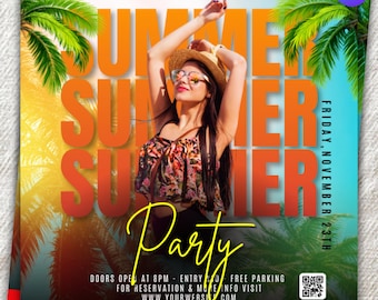 Summer Beach Party Flyer Template | Tropical Pool Invitation (Digital Download)